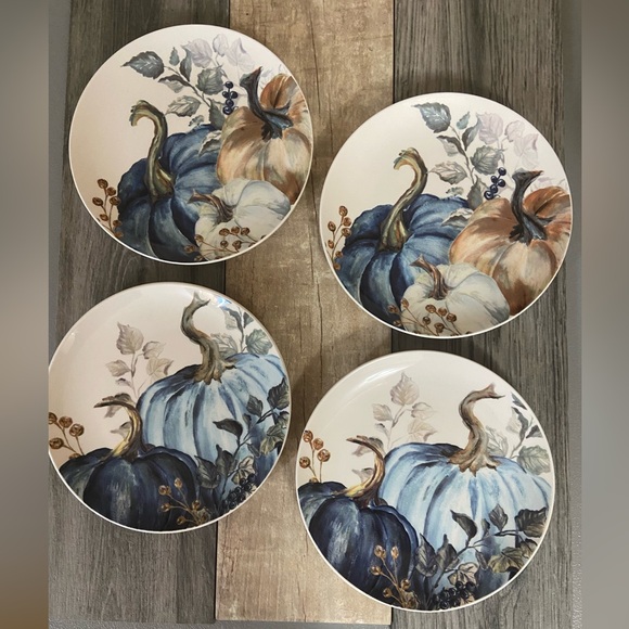Blue Pumpkin Autumn Harvest Plates Set Of 4 - Picture 1 of 2
